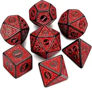 CiaraQ DND Polyhedral Dice Set with Dice Bag for Dungeons and Dragons RPG MTG Role Playing Table Games (Red Dice with Carving)