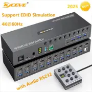 10 Port HDMI KVM Switch 4K@60Hz EDID Simulation USB3.0 for 10 PC Share 1 Monitor