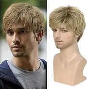 QUEENTAS Men Wig Short Blonde Brown Wigs for Men Natural Cosplay Synthetic Hair Wig