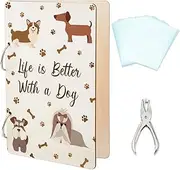 SUPERDANT Cartoon Puppy Greeting Card Organizer Bones and Paw Prints Greeting Card Binder Cartoon Wooden Cards Keeper Binder 2-Rings Post Cards Album for Puppy Growth with Punch and 20 Pockets