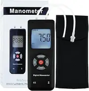 Professional Digital Handheld Manometer Dual-Port Manometer Gas Pressure Tester,HVAC Air Pressure, Gas & Vacuum Gauge Meter Tester with LCD Display Backlight, Extension Hose,Data Record Funtion