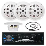 PLMR61W White 6.5" Marine Speakers, Antenna, PLMRB29B Marine AUX USB AM FM Radio