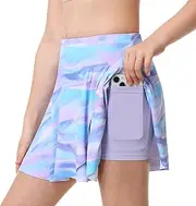[BELE ROY] Athletic Skorts for Girls Tennis Golf Skirts with Shorts and Pockets Flowy Workout Golf Running Skirts Tie-Dye, Tie Dye-purple, Large