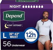 [Depend] Night Defense Adult Incontinence Underwear for Men, Disposable, Overnight, Large, Grey, 56 Count, Packaging May Vary