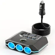 120W Car Charger Adapter 7 in 1 4 USB 3 Socket Splitter Charge Independent Switches DC Outlet Voltage Display With Compa