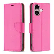 For iPhone 16 Case, PU Leather Lychee Cover, Rose Red