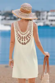 Cupshe Party in the Back Beige Cover-Up Mini Dress - Beige,M