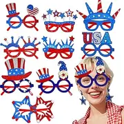 [Generic] 4th Of July Sunglasses For Adults | Patriotic Themed Sunglasses - 9 Pair Party Favors For Backyard Barbecues, Independence Day Parades, Beach Viewing, Photo Booths