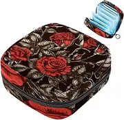 Period Bag,Sanitary Napkin Storage Bag,Vintage Flowers Red Roses,Tampon Holder for Purse