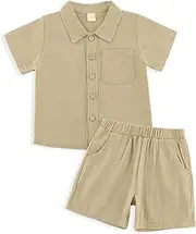 [POBIDOBY] Linen Baby Clothes for Summer Vacation & Beach Hiking, Linen Short with Cotton Linen Top for Girls & Boys