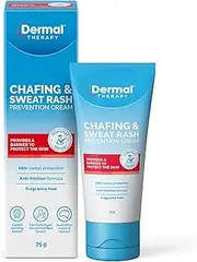 Dermal Therapy Chafing & Sweat Rash Prevention Cream - Anti-Chafing Cream for Friction & Sweat Rash Protection, Triple Action Formula to Prevent Redness and Soreness, Long-Lasting, Non-Greasy | 75g
