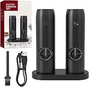 Electric Salt and Pepper Grinder Set with Rechargeable Base Electric Dried Spice Mills Adjustable Coarseness Automatic Grinder, LED Light, One Handed Operation