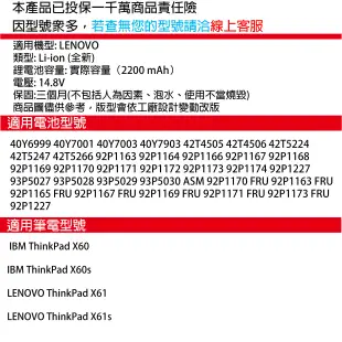 全新全解版 IBM Lenovo ThinkPad X60 X60S X61s X61 電池