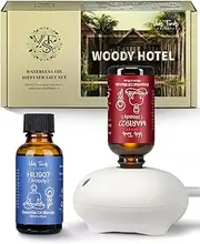 [VEDA TINDA SCENT] Hotel Scent Essential Oils with Waterless Diffuser, Home Fragrance Gift Set (1 fl oz Woody Hotel Diffuser Oil x 2 & Aromatherapy Diffuser)
