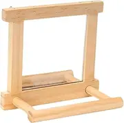 Fonowx Wooden Bird Mirror Parrot Hanging Toy with Mirror Parrot Perch Stand Wooden