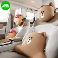 在飛比找momo購物網優惠-【LINE FRIENDS】熊大兔兔莎莉造型記憶棉汽車頭枕護