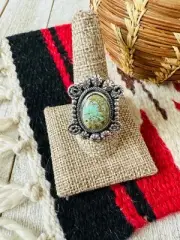Navajo Sterling Silver & Number 8 Turquoise Ring Size 10
