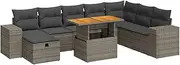 vidaxl - Grey 9 Piece Garden Sofa Set with Cushions - Durable Poly Rattan Acacia - Modular Outdoor Patio Seating with Storage, Adjustable Table - Weather Resistant