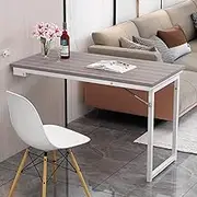 40" x 20" Wall Mounted Folding Desk Laundry Folding Table, Flip-up Dining Table Wood Drop-Leaf Desk with Support Legs, Fold Down Floating Desk for Small Spaces(White Leg,120x60cm(48x24in))