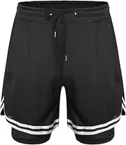 [Hedmy] Kids Boys Girls 2 in 1 Shorts Quick Dry Drawstring Summer Pants Athletic Sports Gym Running Tennis Shorts