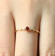 [LRGKMCWTOB] Cute Dainty Women's 14K Gold Ruby Drill Rings Delicate Rings Gemstone Rings Wedding Jewelry Heart Gemstone Promise Engagement Love Ring Size 5-10