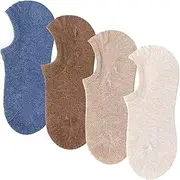 [Dress Cici] Lightweight No Show Socks for Men with Heel Silicone Grip, invisible Everyday Cotton Socks (4 Pairs)