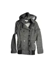 Charlotte Russe Hooded Sweater Jacket Button/Snap Front Black/Gray Womens Small