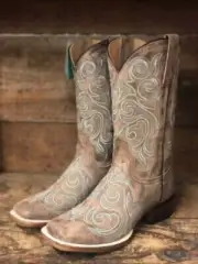 New! Women's Roper Brown leather 'DIANA' SQUARE TOE WESTERN BOOTS Size 9 11