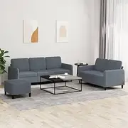[vidaXL] Dark Grey Velvet 3 Piece Sofa Set with Footstool - Modern Design, Comfortable Seating, Easy Assembly for Living Room or Lounge Area