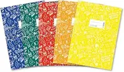 HERMA Exercise Book Cover A4 SCHOOLYDOO Design, with Inscription Label, Made of wipeable and Sturdy Plastic, Slip on Cover Jackets for School, Pack of 5, Assorted Colours, 20211