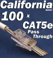 100 Pcs RJ45 Network Cable Modular Pass Through Plug CAT5e 8P8C Connector 5E 100