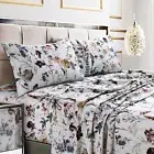Full Size Bed Sheet Set, 300 Thread Count Soft Cotton Sateen, Floral Print with