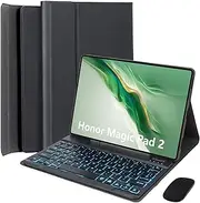 HEKUEUN Keyboard Case for Honor Magic Pad 2 12.3-inch Tablet, 7-Color Backlight Detachable Wireless Bluetooth Keyboard, Ultra-Thin and Lightweight Folio Case with Mouse