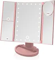 oolong Makeup Mirror,Tri-fold Make up Mirror with Lighted,22 Led Lights Desk Mirror,2X 3X 10X Magnification Mirror Light,180°Rotatable Led Mirror with Cosmetic Stand,Dual Power Supply,Touch Control