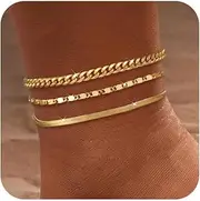 [AGWOLF] Gold Ankle Bracelets for Women,14K Gold Anklets for Women Waterproof Cuban Link Heart Paperclip Beaded Figaro Cuban Link Chain Beach Stackable Anklet Layered Anklet Bracelets for Women Gold