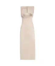 Dolce Gabbana Stretch Satin Calf-Length Sheath Dress IT40,IT44,IT42 Nude