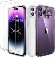 [ORETECH] [4 in 1] for iPhone 14 Pro Max Case Clear, with [2 x Tempered Glass Screen Protector][Camera Lens Protector] Crystal Clear Shockproof Protective Phone Case for iPhone 14 Pro Max,Clear