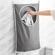 Lubrati Door Hanging Laundry Hamper Bag, Portable Clothing Storage Bag, Oxford, Large Capacity on Wall for Small Spaces for Clothes, with Stainless Steel Hooks and Sucker Hooks-Grey