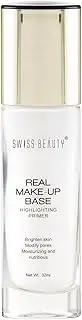 Swiss Beauty Real MakeUp Base Hightlighting Primer| Skin-hydrating Poreless Primer with Natural Glow finish for Face makeup |Shade - Natural Tint, 32ml