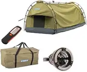 Kings Deluxe Escape Single Swag + Single Swag Canvas Bag + 2in1 LED Light & Fan + LED Work Light