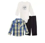 NEW Newborn Boys Little Wonders 3 Pc Plaid Shirt Wilderness Shirt Pants Outfit