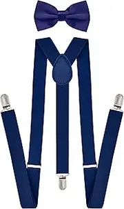 [Trilece] Suspenders and Bow Tie Sets for Men - Men's Women's Tuxedo Suit Suspender and Pretied Bowtie for Wedding Strong Clips