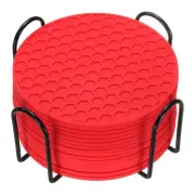 16 Pcs Silicone Coasters with Holder, 4 Inch Round Coaster for Drink, Red