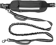 AIMALL Adjustable Hands Free Dog Leash Lead + Waist Bag Belt Jogging Walking Running, 63-86.6 in Stretchable Leash, 360° Rotating Buckle