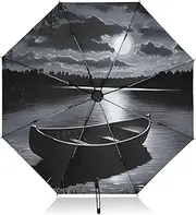 [PDZRMY] Boat Moon Black UV Protection Travel Umbrella Compact for Rain and Sun - Auto Open and Close UPF 50+ Windproof Portable 46” Sun Umbrella for Women and Men