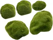 5Pcs Artificial Mossy Stone Decoration Realistic Fake Rocks for Garden Landscaping DIY Micro Landscapes Themes and Fairy Gardens Lightweight Flocking Design