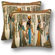 Egyptian Pillow Covers 18 x 18 Set of 2 Vintage Ancient Linen Throw Pillow