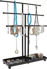 3 Tier Tabletop Bracelet & Necklace Jewelry Organizer Tree Rack w/Ring Tray