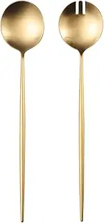[Zerophilo] Salad Servers,Spoon and Fork Set 11.41 inch,18/10 Stainless Steel Salad Serving Titanium Plating (Gold)