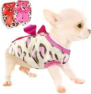 2 Pieces Dog Sweater for Small Dogs Teacup Dog Clothes Leopard Fleece Teacup Chihuahua Yorkie Puppy Clothes XXS Dog Sweater,Size XXSmall